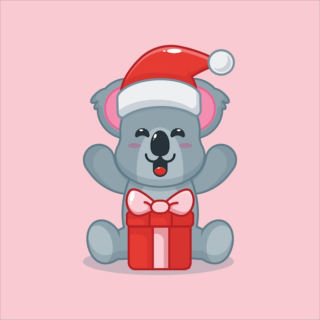 Vector cute koala with christmas gift cute christmas cartoon illustration