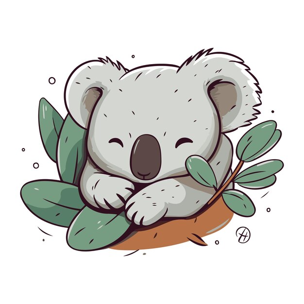 Vector cute koala with eucalyptus leaves vector illustration