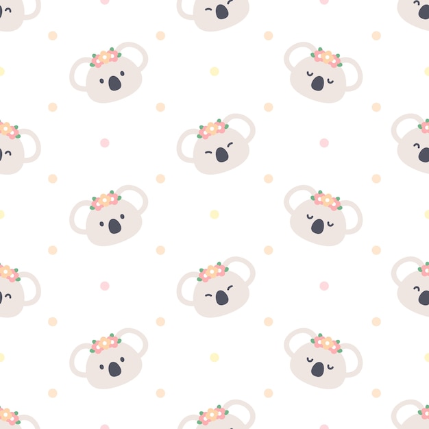 Cute koala with flower crown seamless repeating pattern, wallpaper, cute seamless pattern