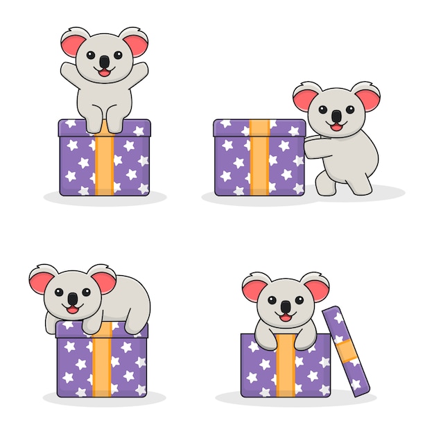 Cute koala with gift box