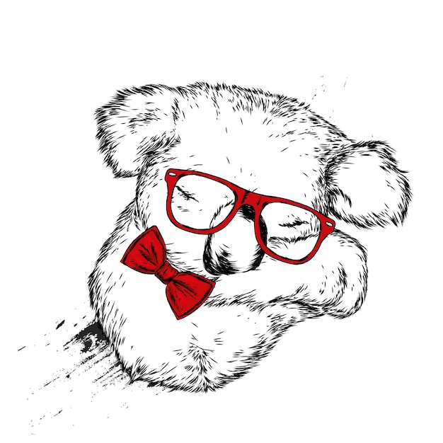 Cute koala with glasses and a bowtie