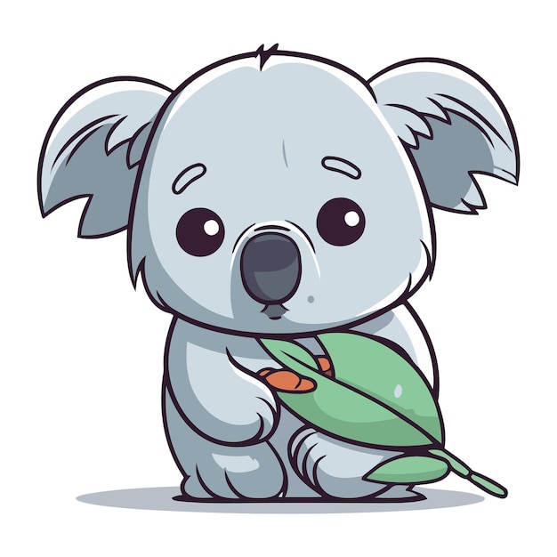 Cute koala with a leaf in his hand vector illustration