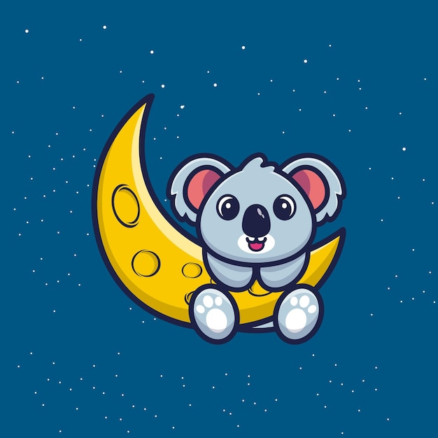 Cute koala with sickle moon cartoon vector illustration