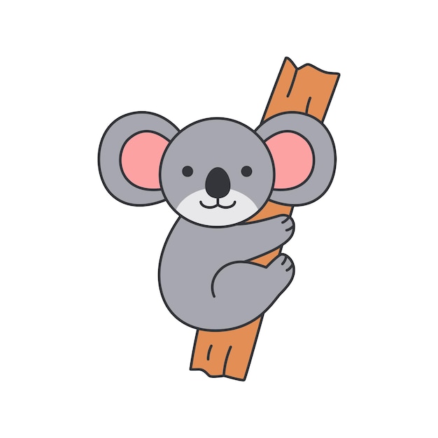 Cute koala with a stick on a white background Vector illustration