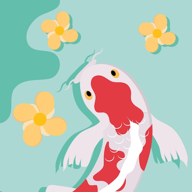 Vector cute koi fish and flowers