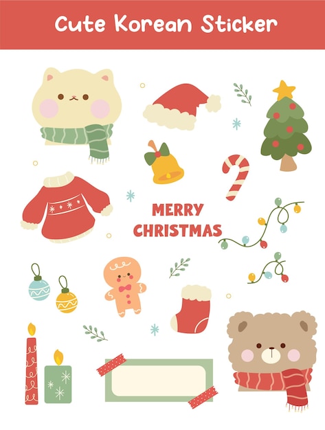 Cute korean christmas sticker printable vector illustration