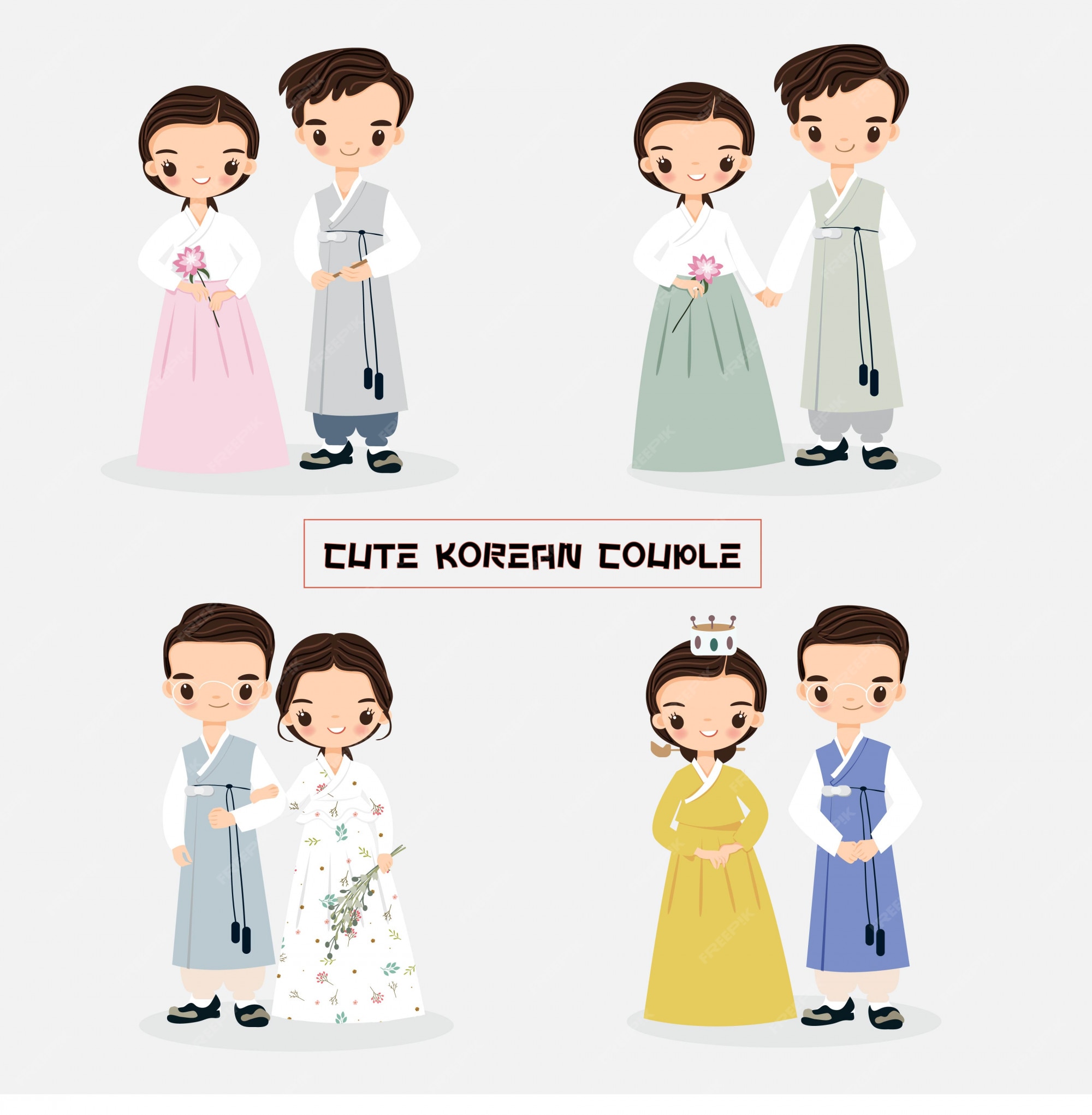 Premium Vector | Cute korean couple cartoon character collection set Premium Vector | Cute korean couple cartoon character collection set