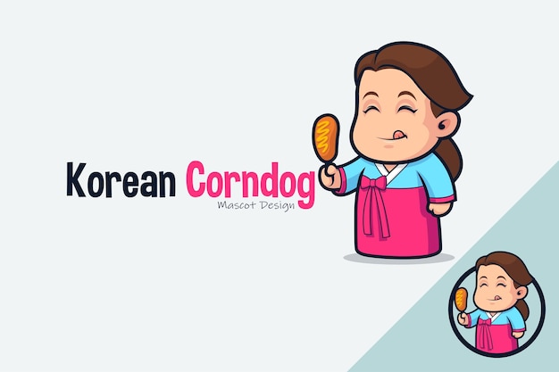 Vettore carina ragazza coreana in hanbok che mangia corndog