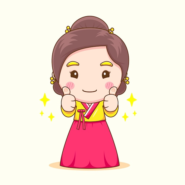 Vector cute korean girl posing thumbs up