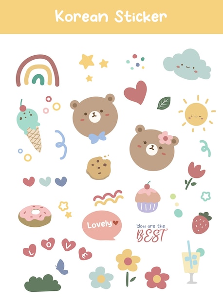 Cute Korean Sticker Printable Vector Illustration