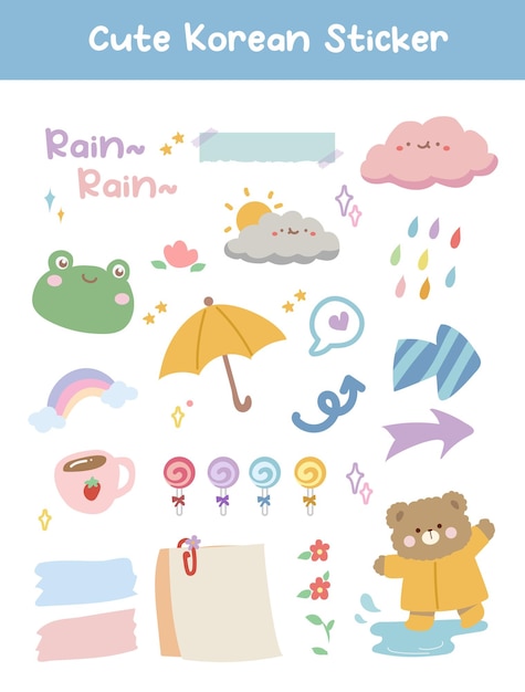 Cute korean sticker printable vector illustration