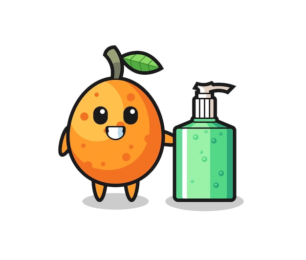 Cute kumquat cartoon with hand sanitizer , cute style design for t shirt, sticker, logo element