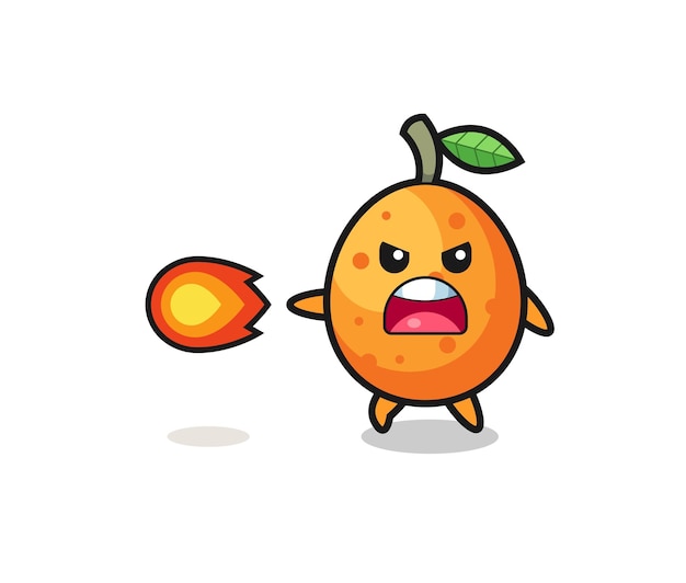 cute kumquat mascot is shooting fire power
