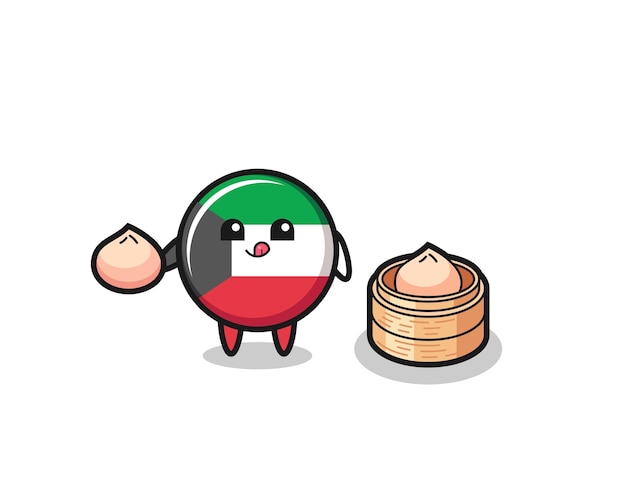찐빵을 먹는 귀여운 쿠웨이트 국기 캐릭터