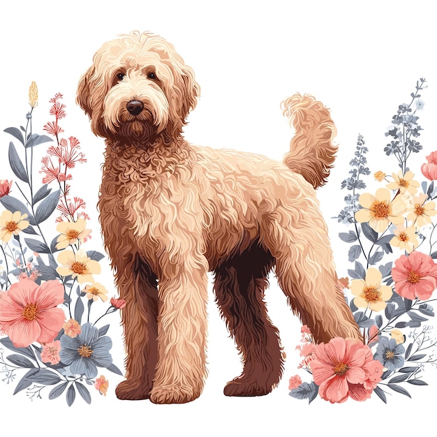 Vettore cuccello labradoodle cane cartone animato stile vettoriale sfondo bianco