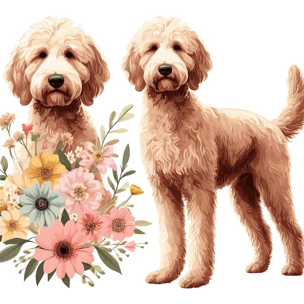 Cute Labradoodle Dog cartoon Vector Style white background