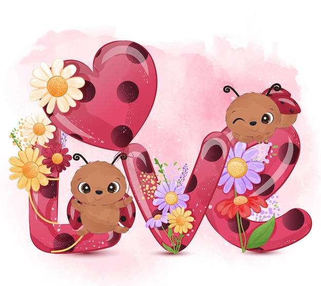 Cute lady bugs illustration for spring