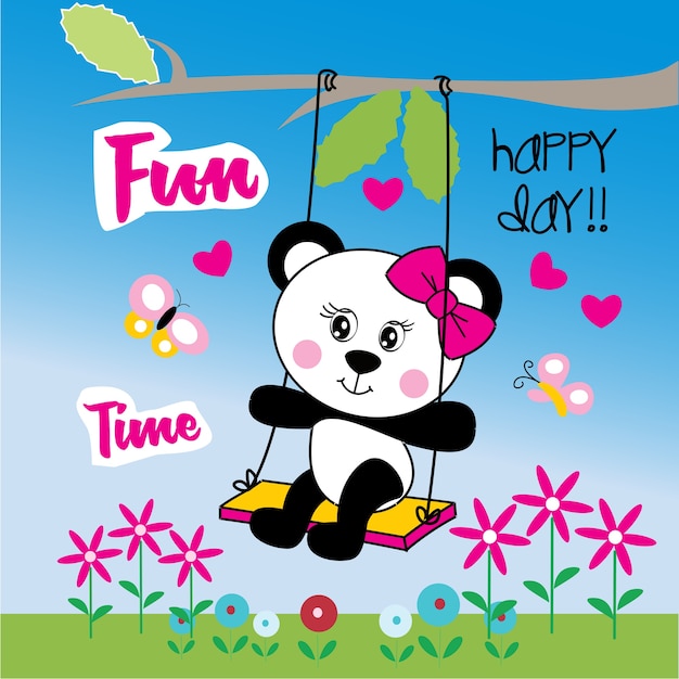 Cute lady panda bear vector cartoon