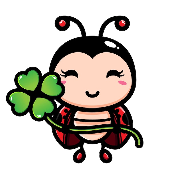 Cute ladybug holding a lucky clover