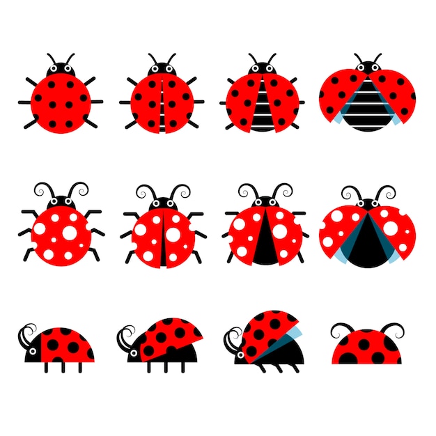 Cute ladybug icons. Cartoon-style bug icons