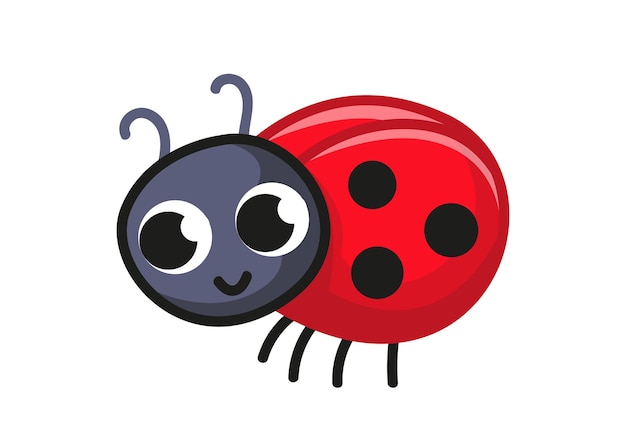 La simpatica coccinella sorride allegro insetto rosso insetto illustrazione del personaggio vettoriale in stile infantile