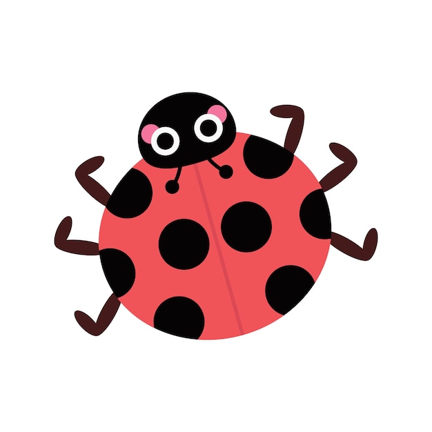 Cute ladybug with big eyes and cheeks. Forest or garden insect, bug for children. Funny character