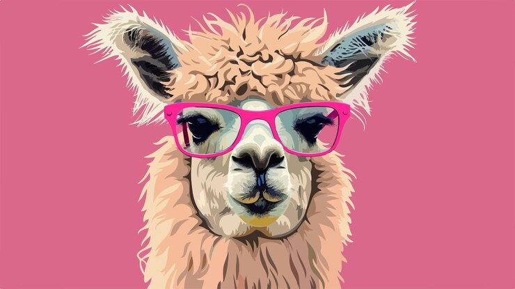 Vector cute lama alpaca head with glasses vector illustration