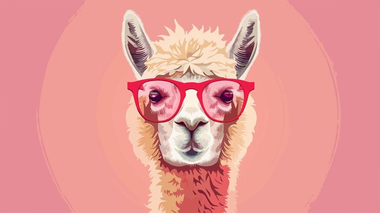 Vector cute lama alpaca head with glasses vector illustration