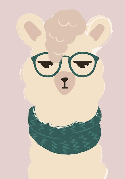 Cute  lama in glasses and scarf
