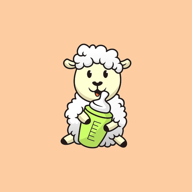 Carino, agnello, cartone animato, presa a terra, cibo, vector