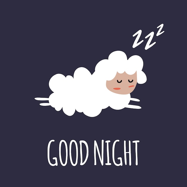 Cute lamb in cartoon style is sleeping Good night wishes