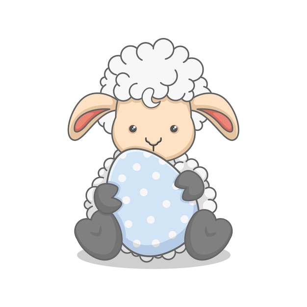 Vector cute lamb holding an easter egg isolated on white