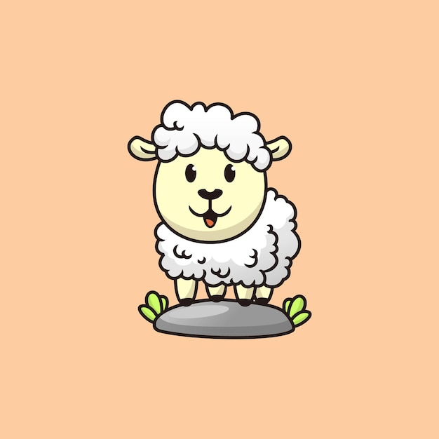 Vector cute lamb standing on a stone cartoon vector