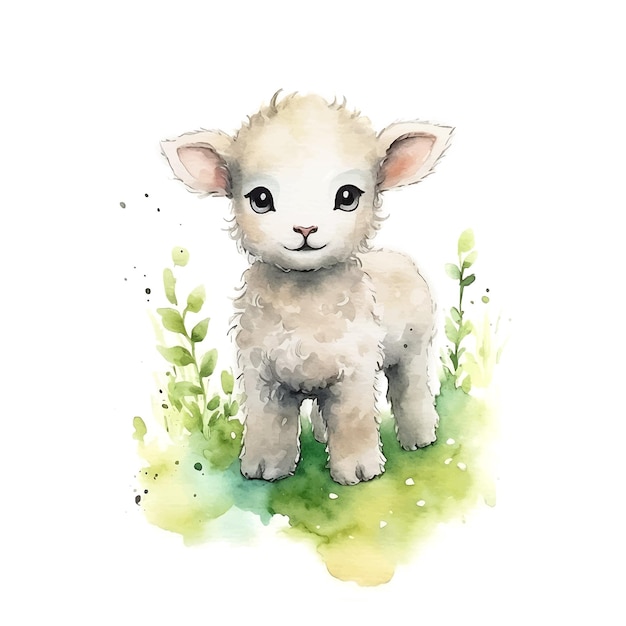 Cute Lamb watercolor paint art