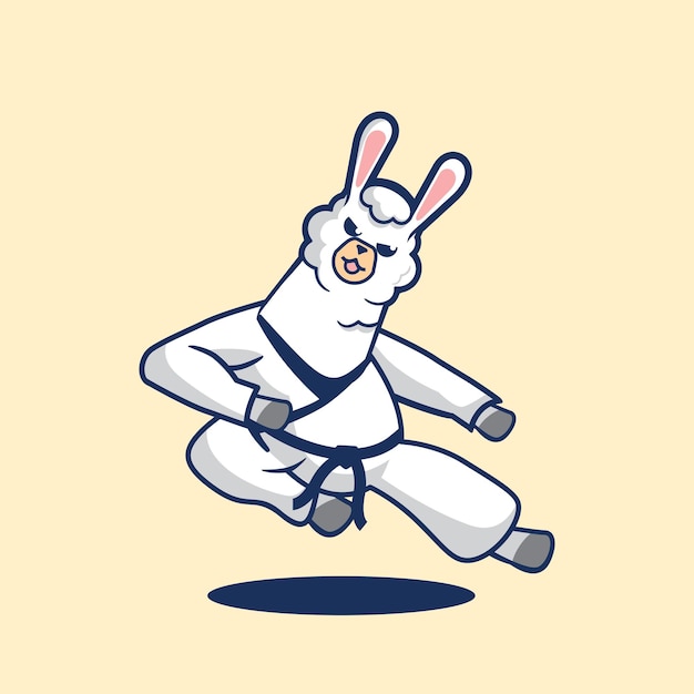 cute Lamma flying kick karate jutsu cartoon vector illustration