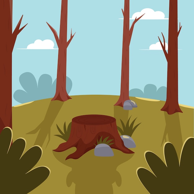 cute landscape with trees green grass and a stump nature forest landscape