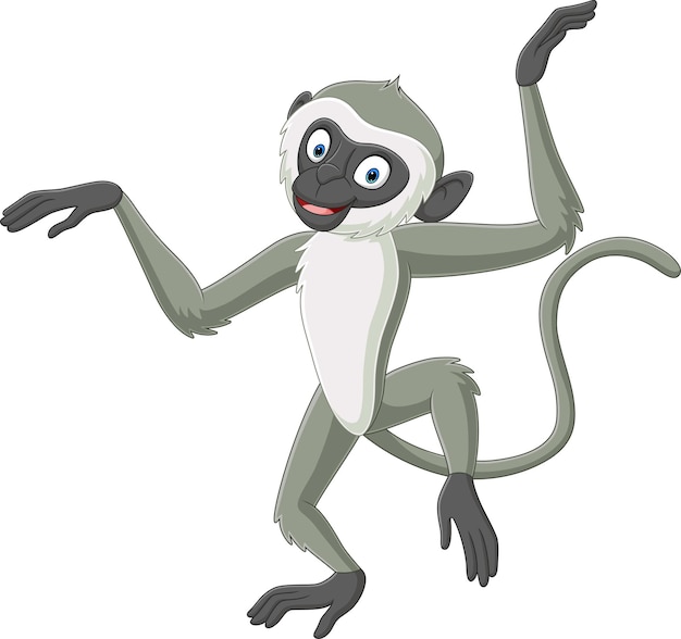 Милый мультяшный танец обезьяны-лангура