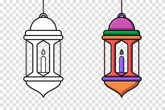 Cute lantern line and color Vector illustration for coloring book