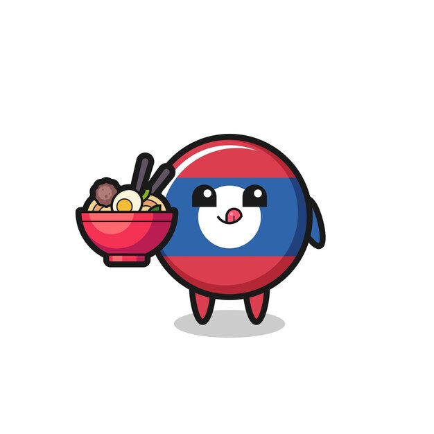 Vector cute laos flag character eating noodles