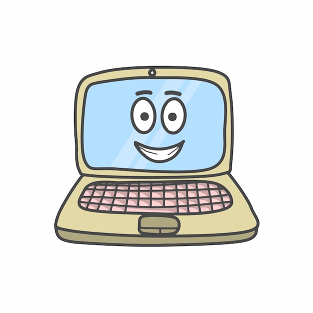 Cute laptop  character flat cartoon vector template design illustration