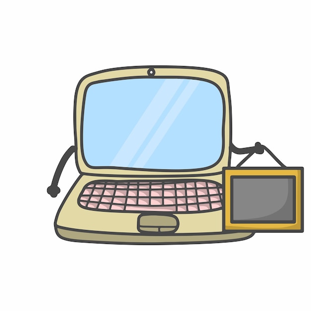 Cute Laptop  Character Flat Cartoon Vector Template Design Illustration