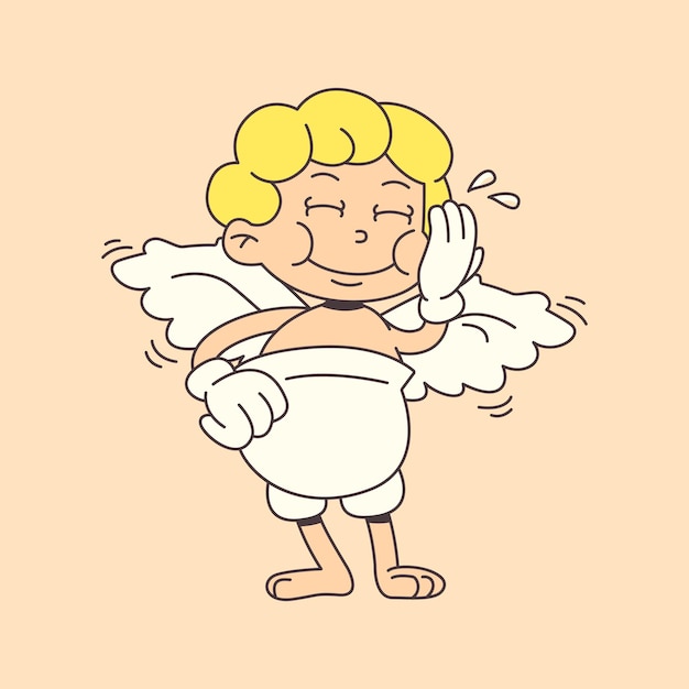 Vector cute laughing cupid in trendy groovy style