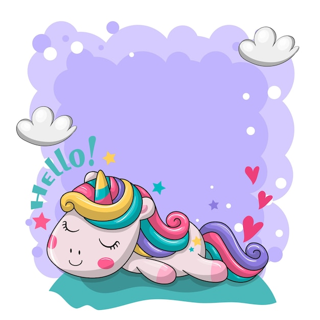 Illustrazione di unicorno carino bambino pigro.