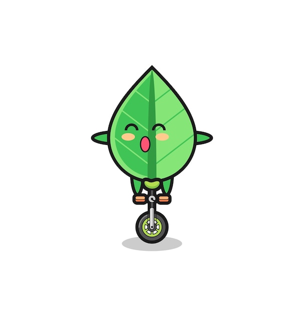 The cute leaf character is riding a circus bike , cute style design for t shirt, sticker, logo element