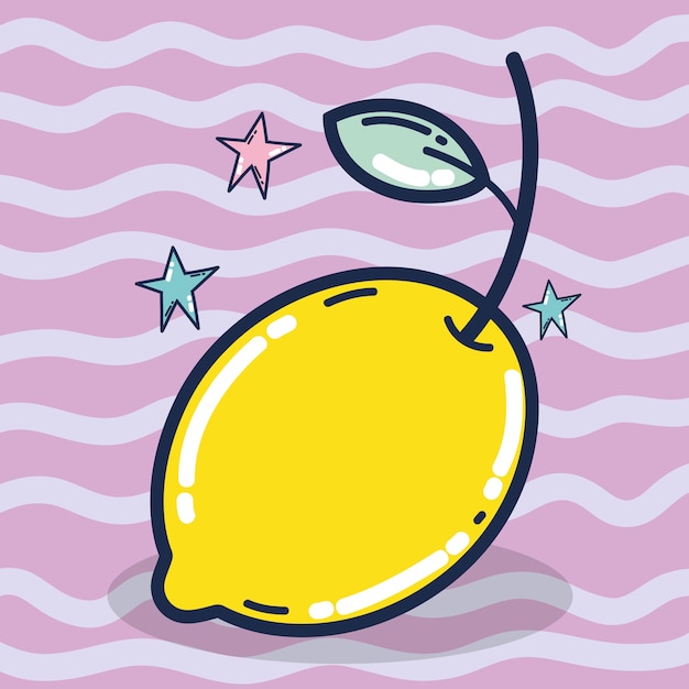 Vector cute lemon cartoon over purple background