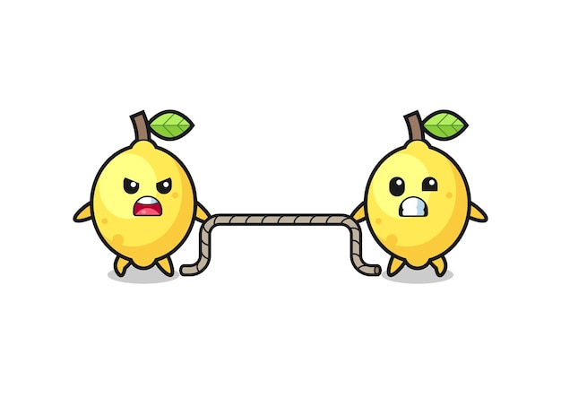Cute lemon character is playing tug of war game , cute design