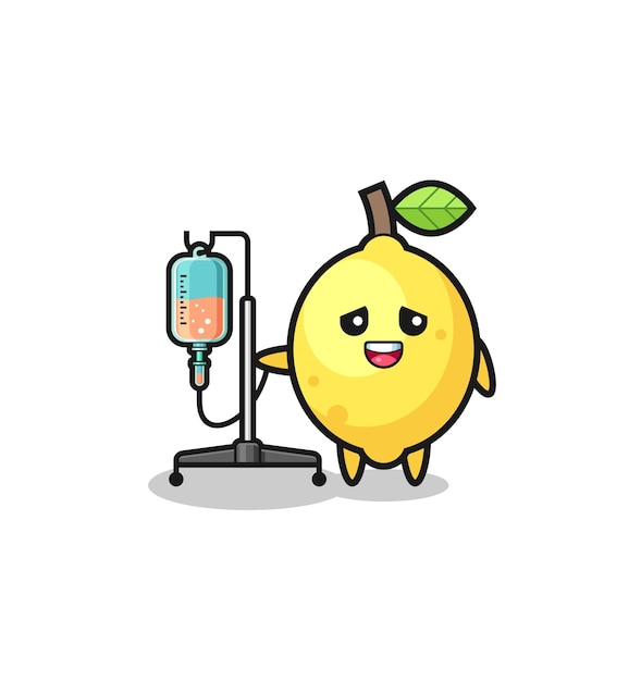 Cute lemon character standing with infusion pole , cute design