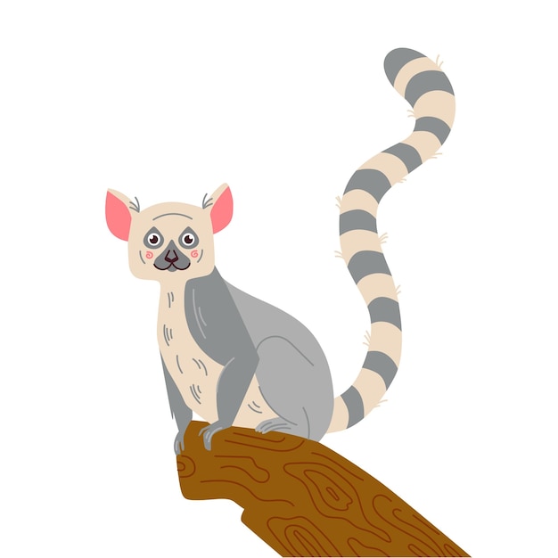 Cute lemur vector illustration isolated on white background animal cartoon style for kids design