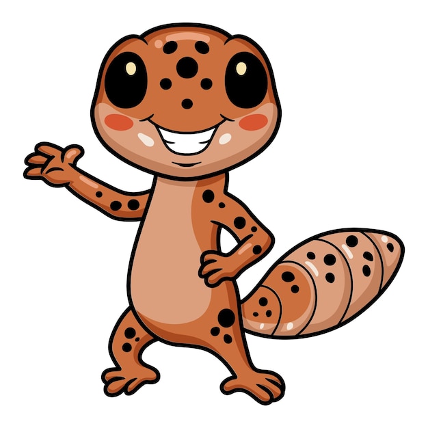 Vector cute leopard gecko cartoon waving hand