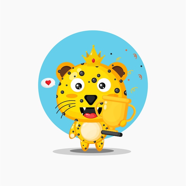 cute leopard mascot lifts the trophy